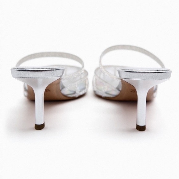 Zara RHINESTONE VINYL MULES. Silver. Size 7.5. New with Tags. - Picture 3 of 5